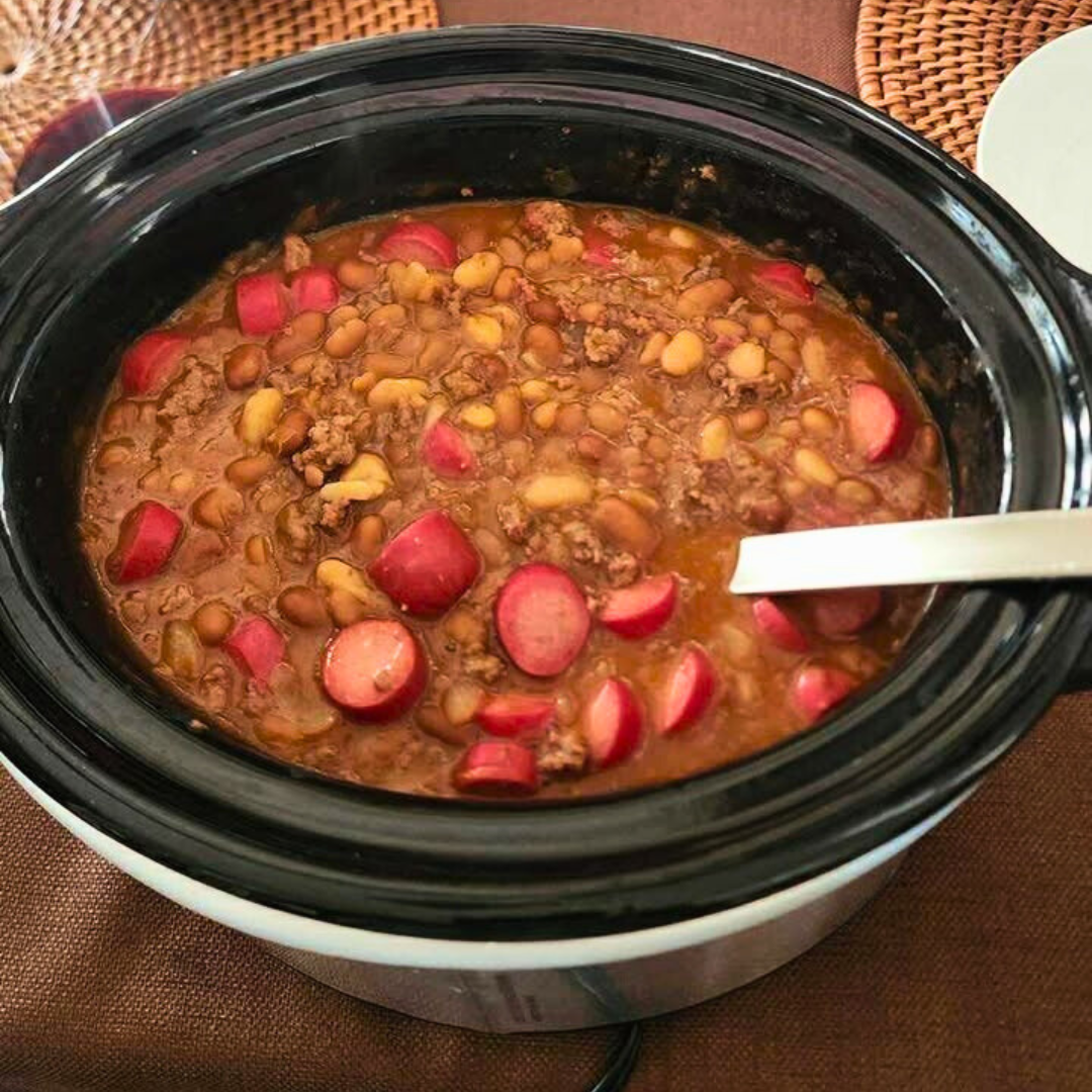 Bright Leaf Hot Dogs with Cowboy Beans (Crockpot Meal)