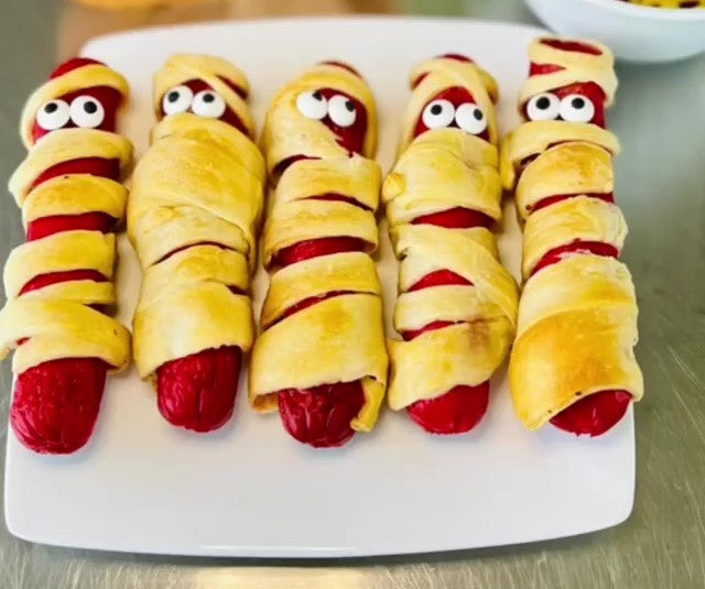 Bright Leaf Hot Dog Mummies - Halloween Recipe