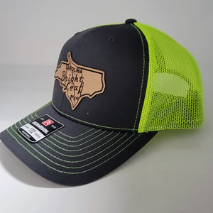 Leather Patch - Charcoal / Neon Green Mesh Snapback Hat (Structured)