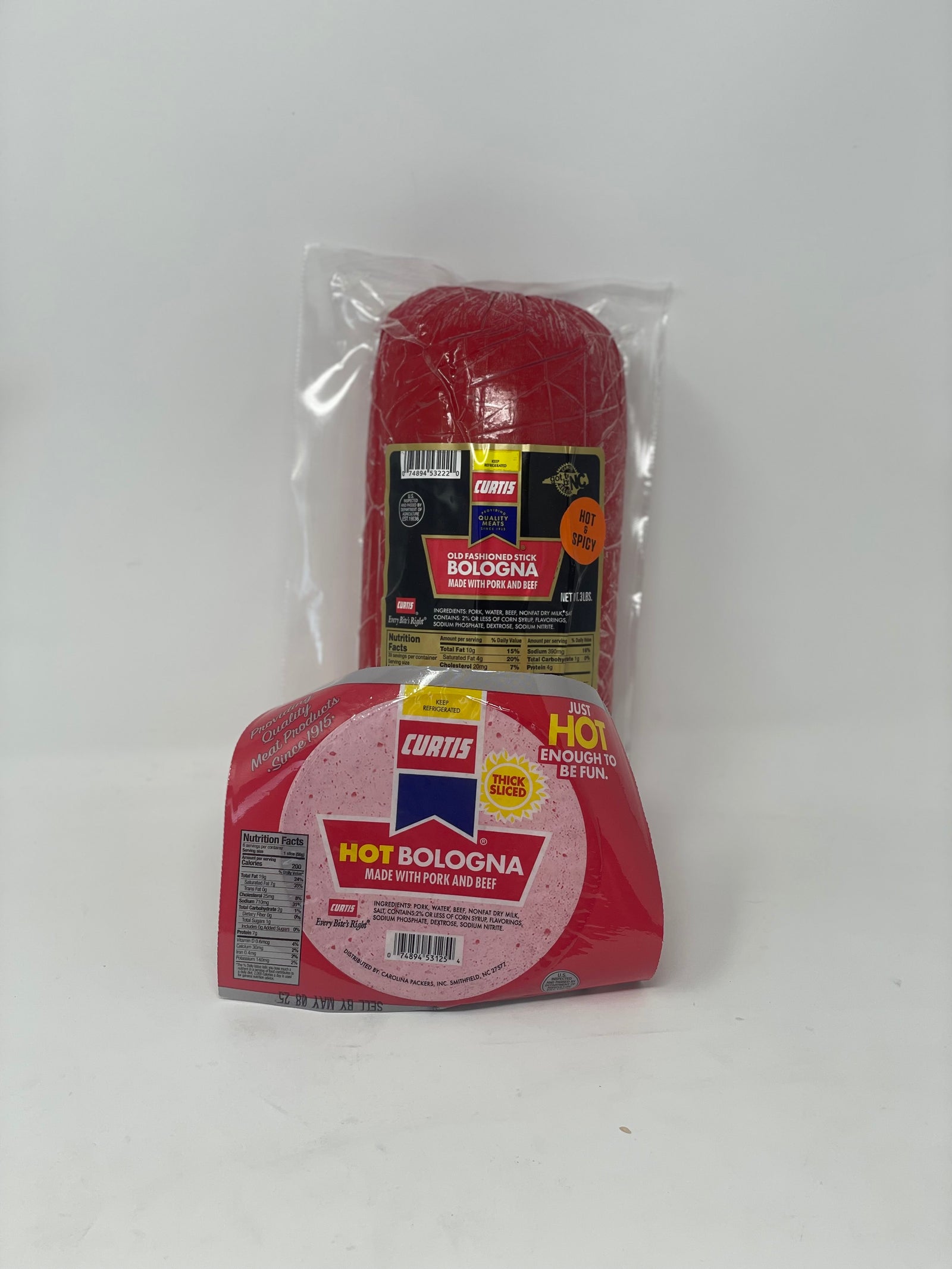 Curtis Hot & Spicy 3 lb Stick Bologna with Bonus 12oz pack of HOT & Thick Bologna