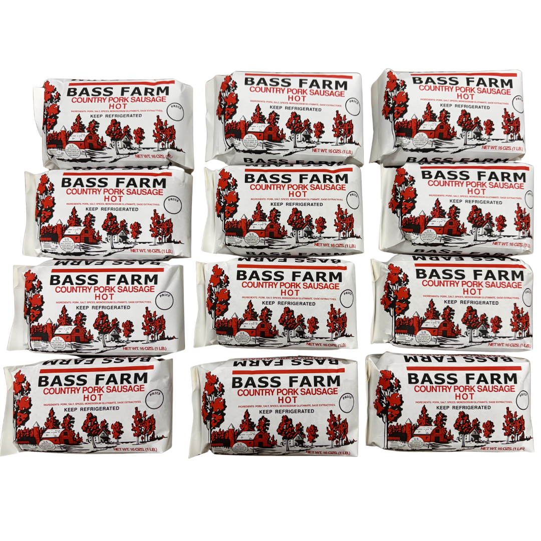 Bass Farm Hot Sausage - 12 Pack (12 x 1 lb. Packs)