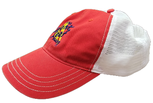Red / White Mesh Snapback Hat (Unstructured)